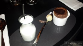 Chocolate Souffle - Guayaquil 64% Chocolate, Mandarin Marmalade, Kalaminsi Sorbet, Milk Foam